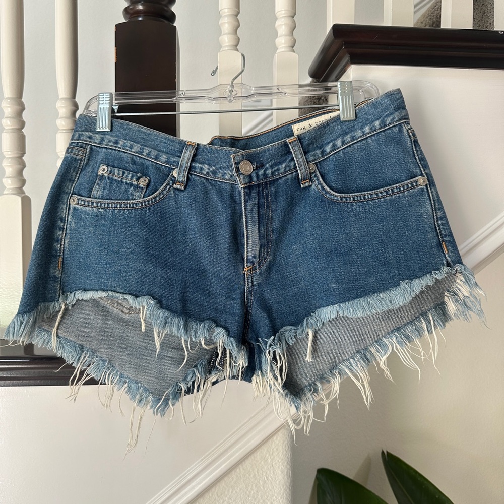 rag & bone Blue Jean Shorts Frayed Hem